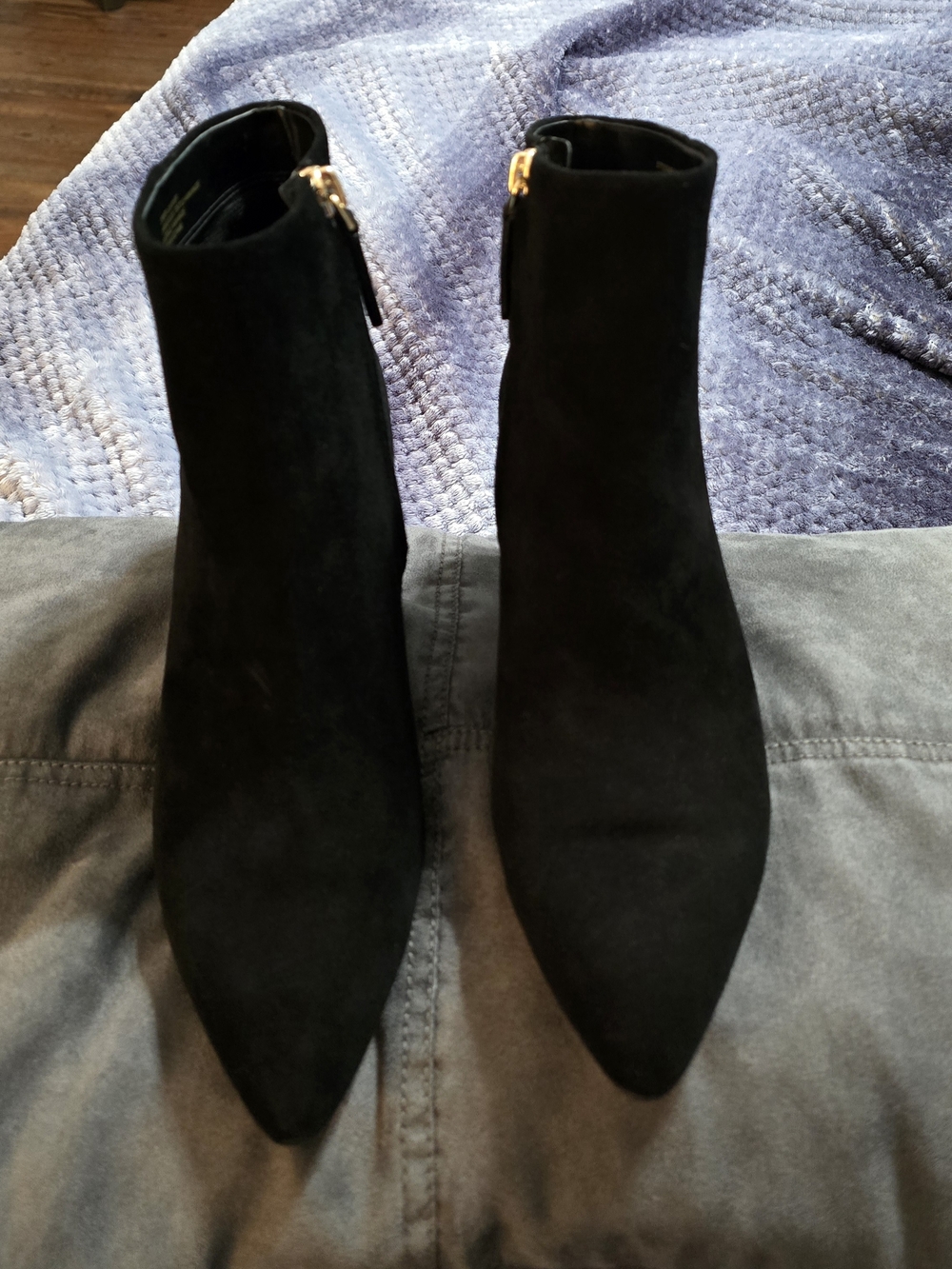 kate spade Black Suede Ankle Booties with Glitter Block Heel. - Picture 3 of 8